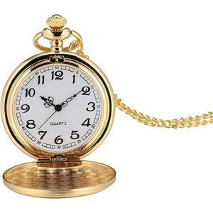 Smooth Vintage Pocket Watch with Chain (Gold) Fathers Day Christmas Gift